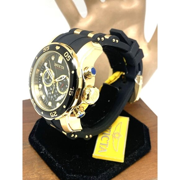 Invicta Men's Watch 6981 Pro Diver Black Dial Gold Tone Chronograph Black Rubber - Picture 2 of 15